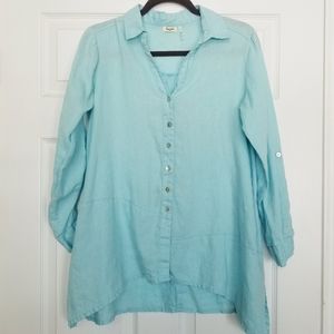 Symple turquoise linen button down shirt small